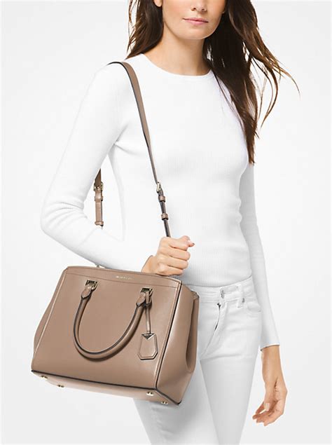 michael michael kors benning large leather and logo satchel|Michael Kors Benning Large Leather Satchel .